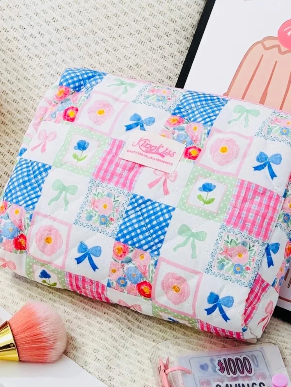 New -Adorable 3Pcs Cosmetics/Toiletries Set in a Patchwork Style Design